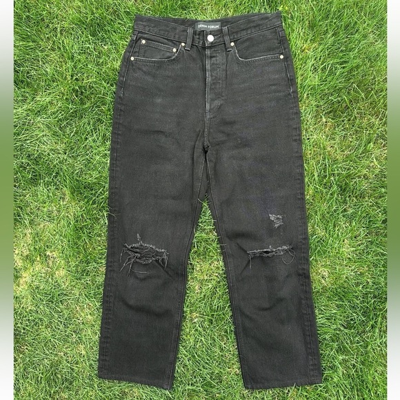Aritzia Denim Forum “The Bonet High Rise Loose Jean” Black with Knee Rips - Picture 1 of 2